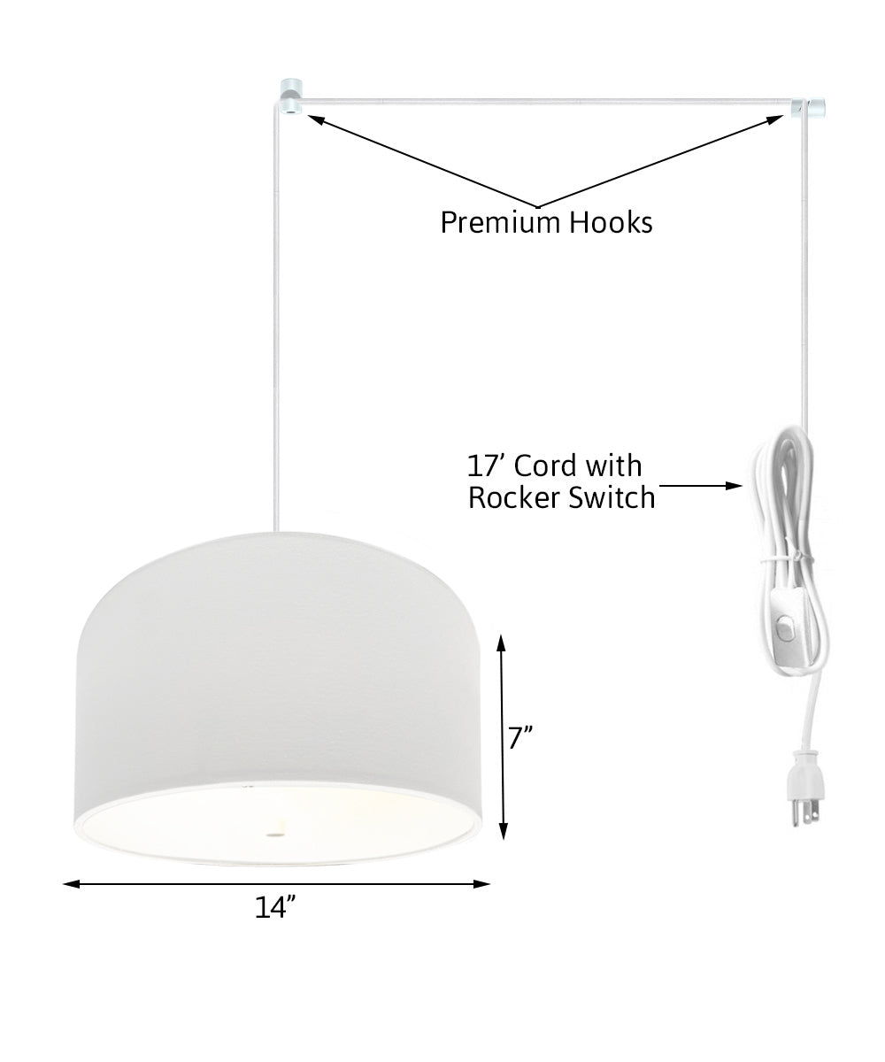 Home Concept 2-Light Plug-In Swag Pendant Light 14"w White Shade with Diffuser, White Cord