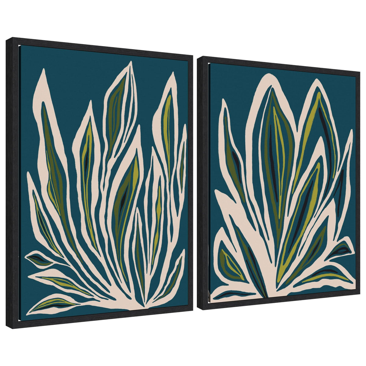 Sylvie Blue Flora 1 and 2 Framed Canvas Art Set of 2 by Alicia Bock