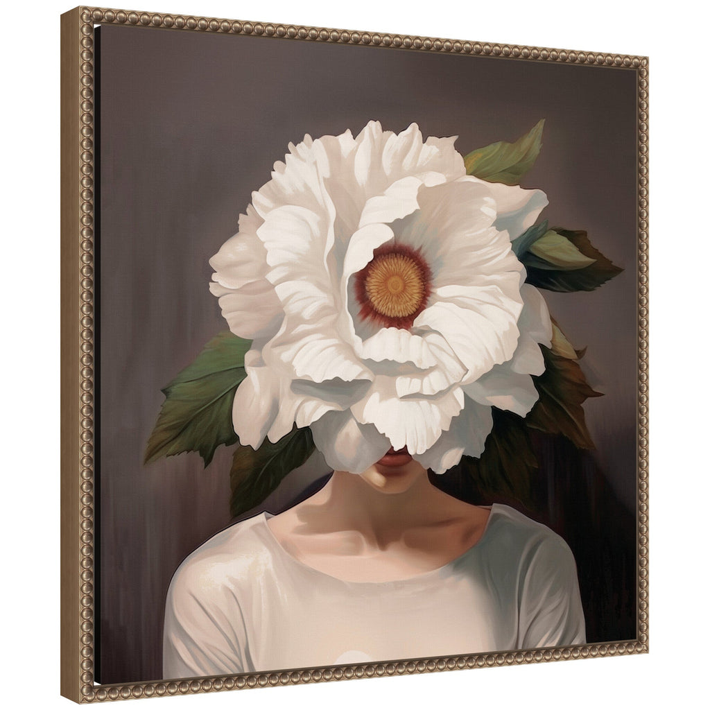 Sylvie White Flower Woman Portrait Framed Canvas by The Creative Bunch Studio