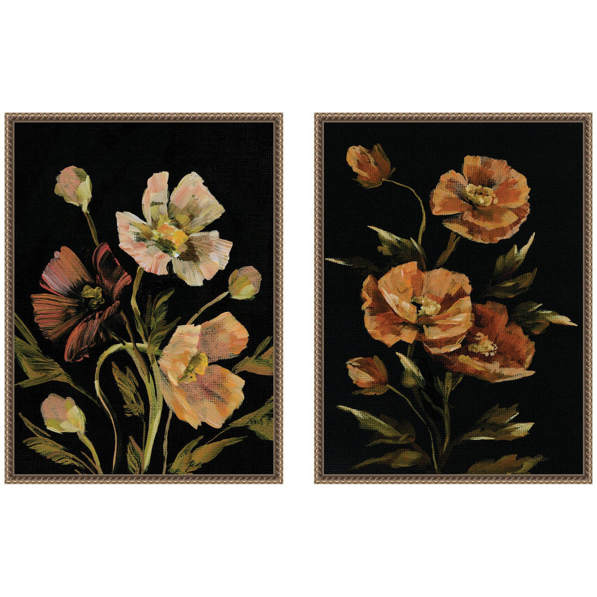 Sylvie Beaded Moody Floral 5 and 6 Framed Canvas Art Set of 2 by Annie Quigley