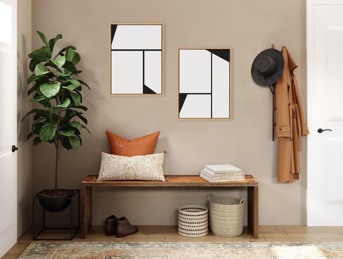 Sylvie Sleek Luxe Minimalist Black and White Abstract Framed Canvas Art Set of 2 by The Creative Bunch Studio