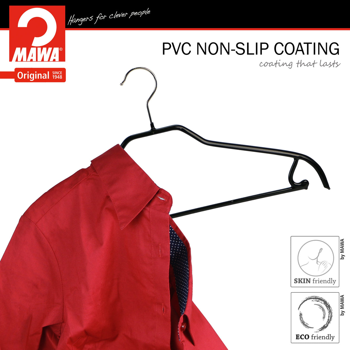 MAWA Silhouette 41-FRS Hanger with Pant Bar & Skirt Hooks, Black