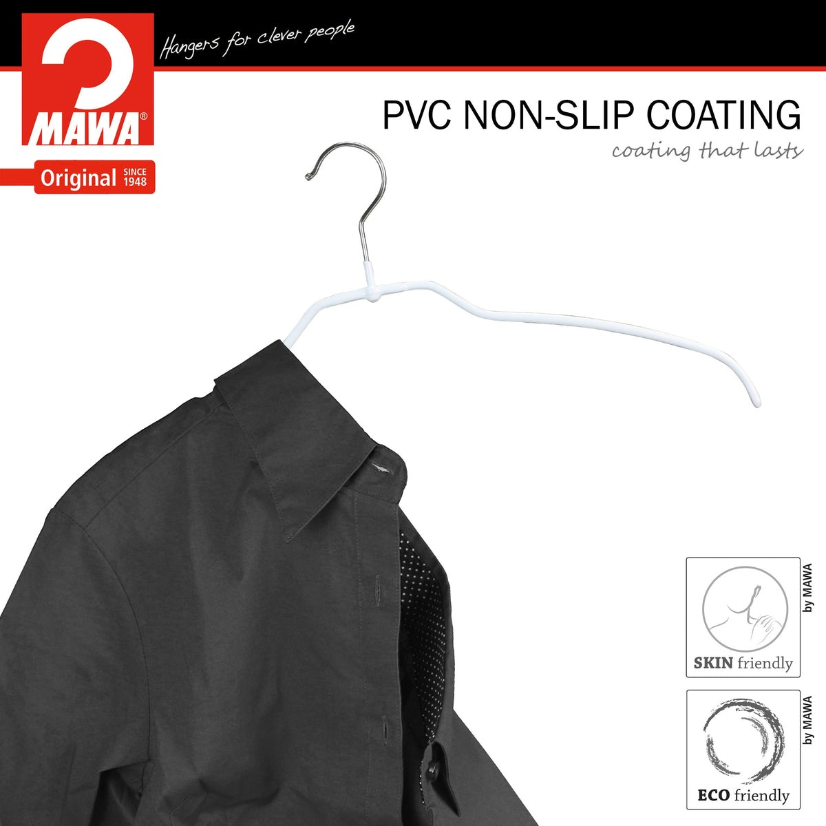 MAWA Silhouette Ultra Thin Narrow 36-FT, Hanger, White