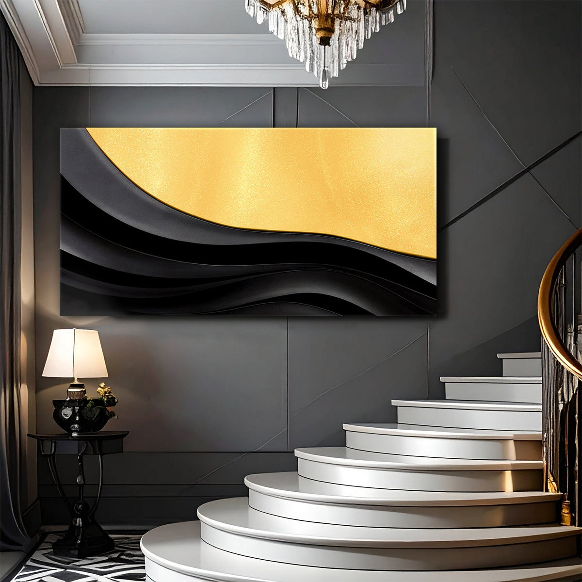 Black And Gold Minimalist Abstract Canvas Wall Art VIII