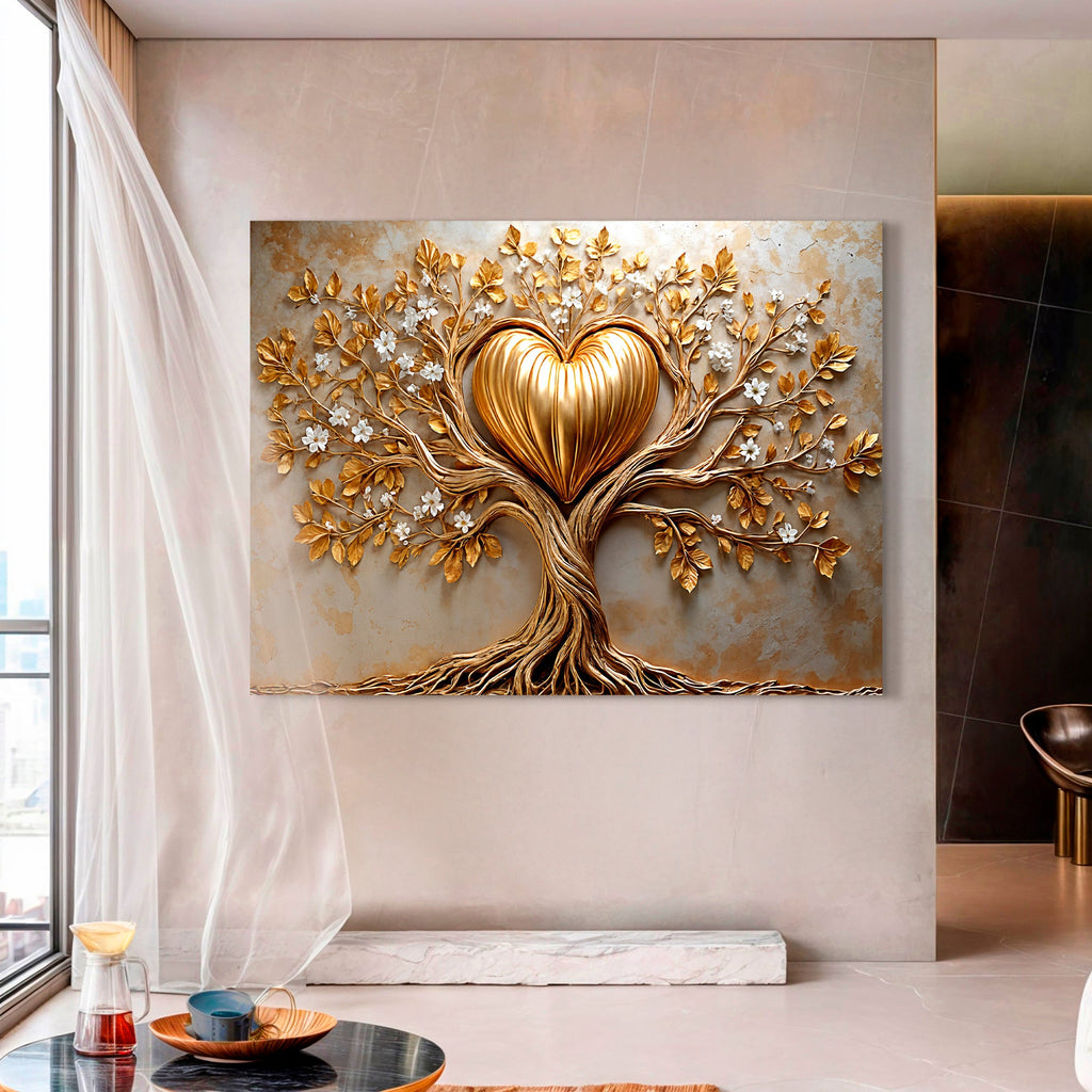Golden Tree Heart Canvas Wall Art
