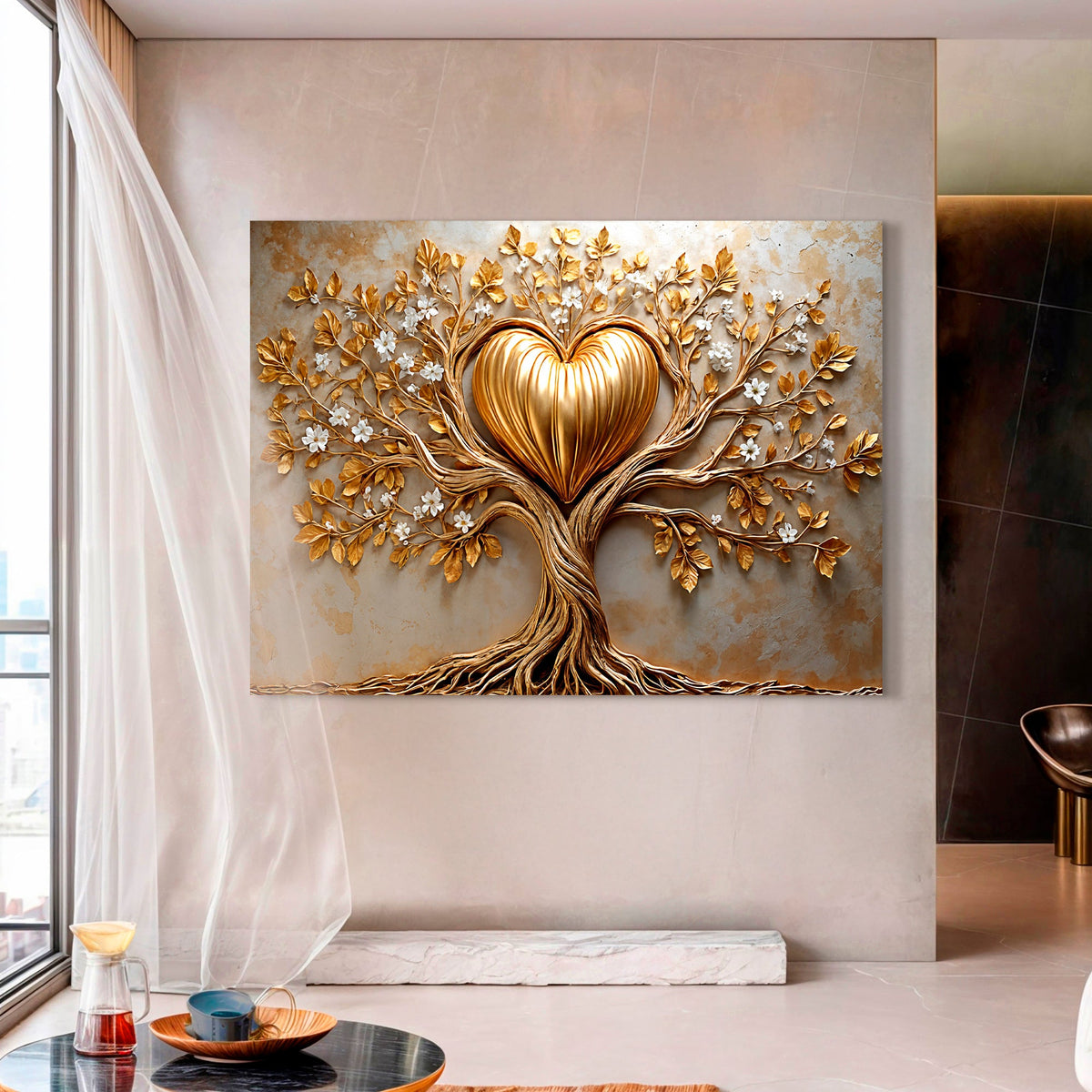 Golden Tree Heart Canvas Wall Art