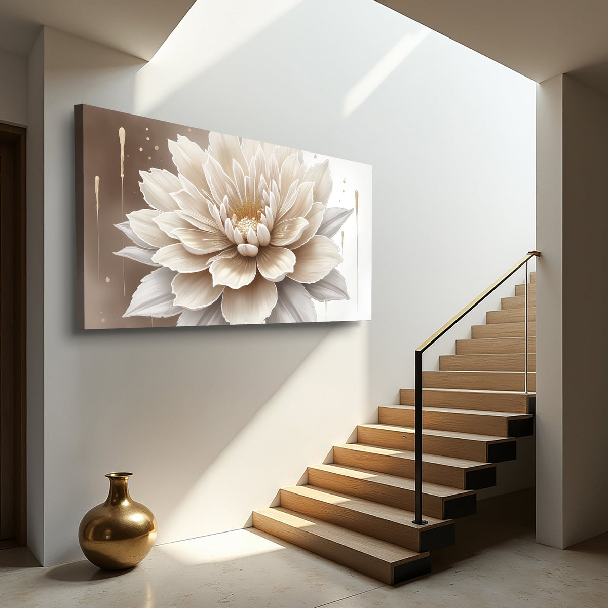 Single Beige Flower Abstract Canvas Wall Art