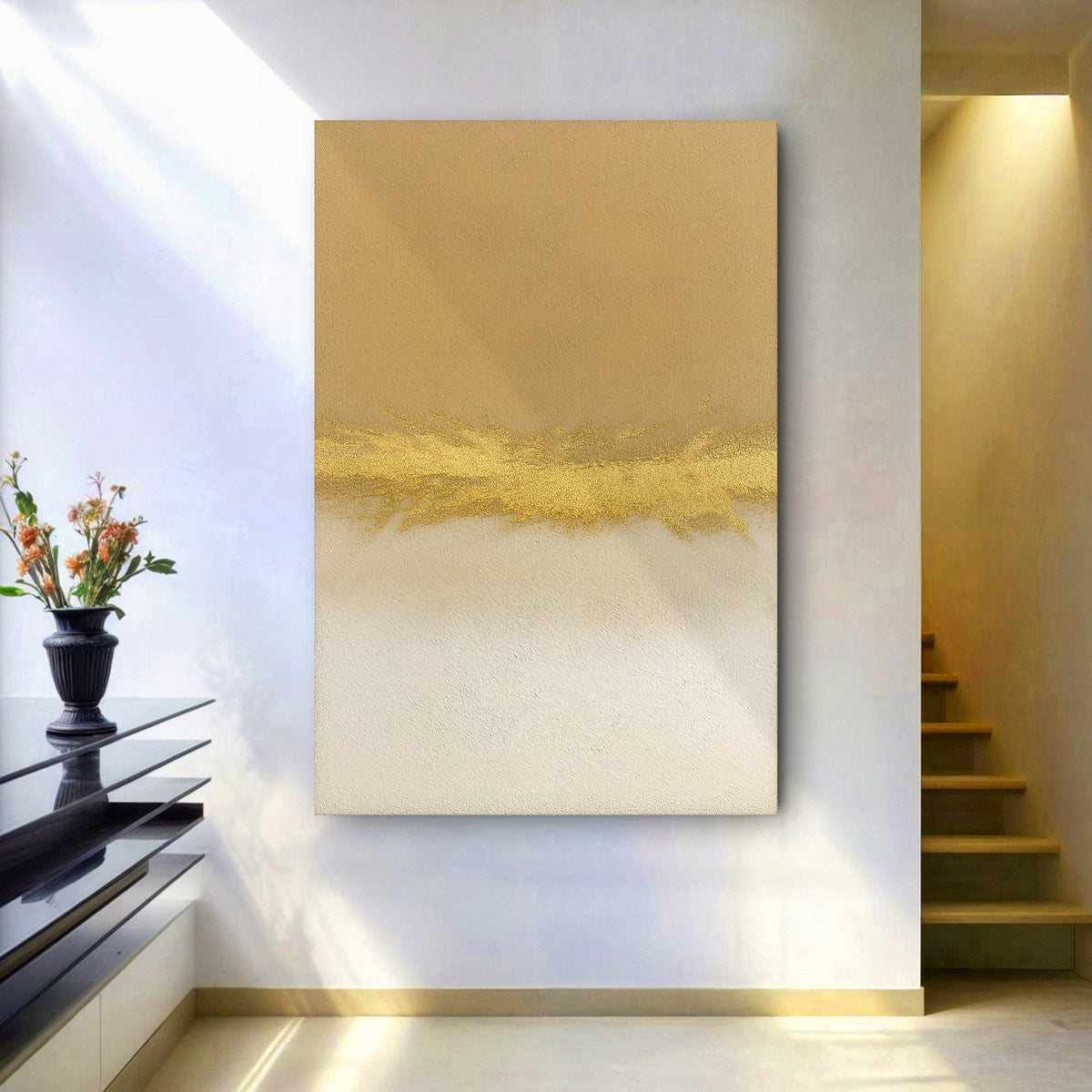 Minimalist White And Gold Canvas Wall Art