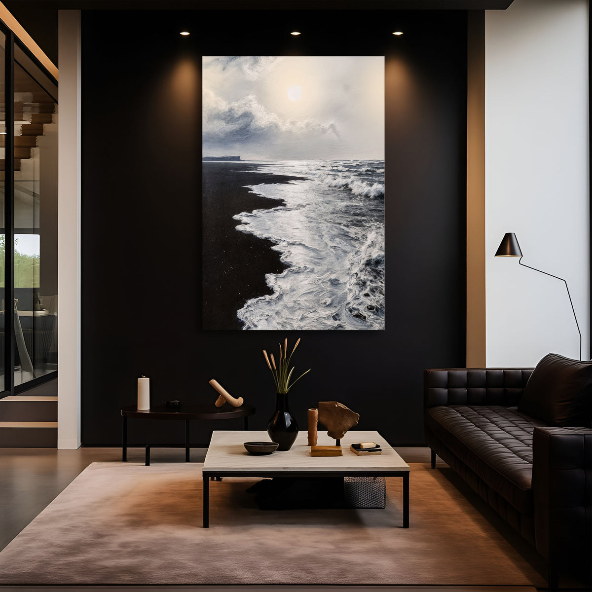 Black & White Waves Abstract Canvas Wall Art
