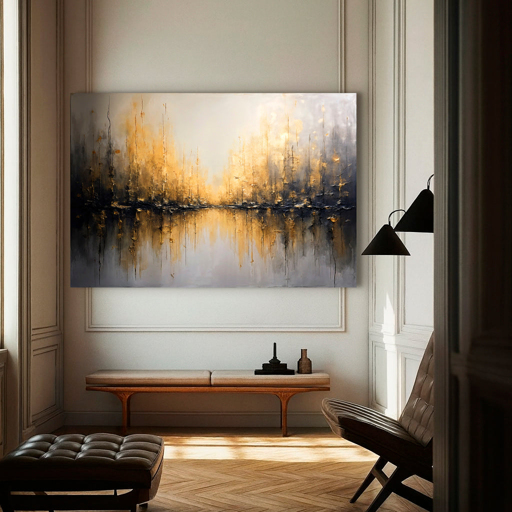 Golden Reflections Abstract Canvas Wall Art