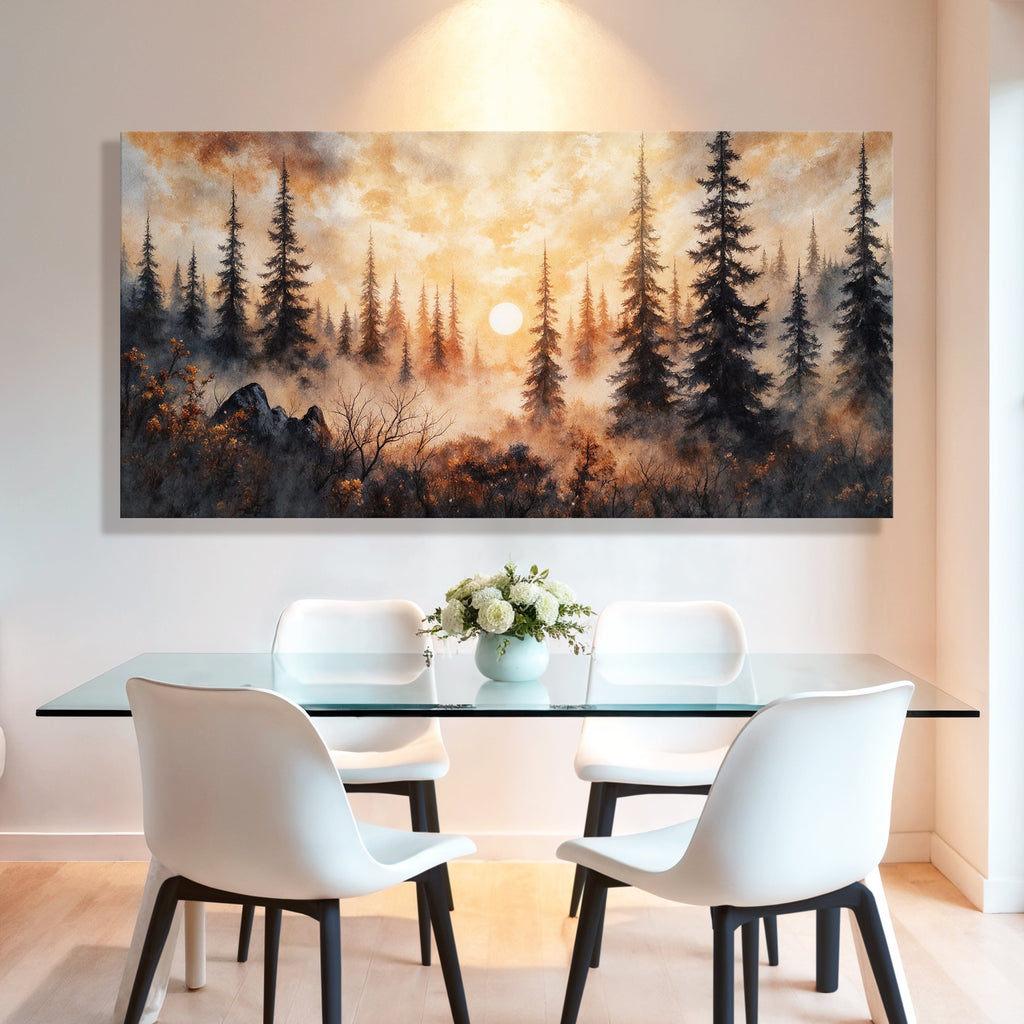Rustic Forest Sunset Canvas Wall Art