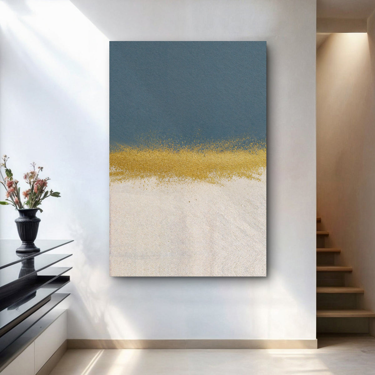 Minimalist Blue and Gold Canvas Wall Art