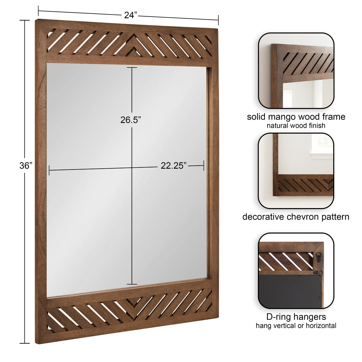 Mezzeta Rectangular Wall Mirror with Mango Wood Chevron Frame
