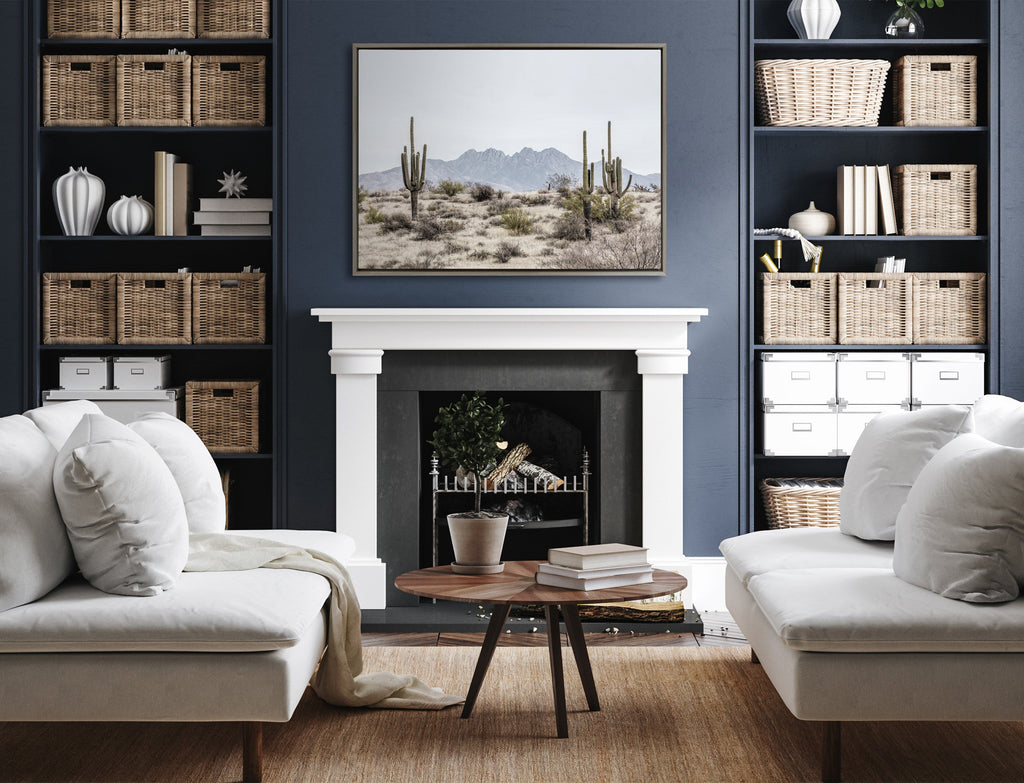 Sylvie Tall Saguaro Cacti Desert Mountain Framed Canvas by The Creative Bunch Studio