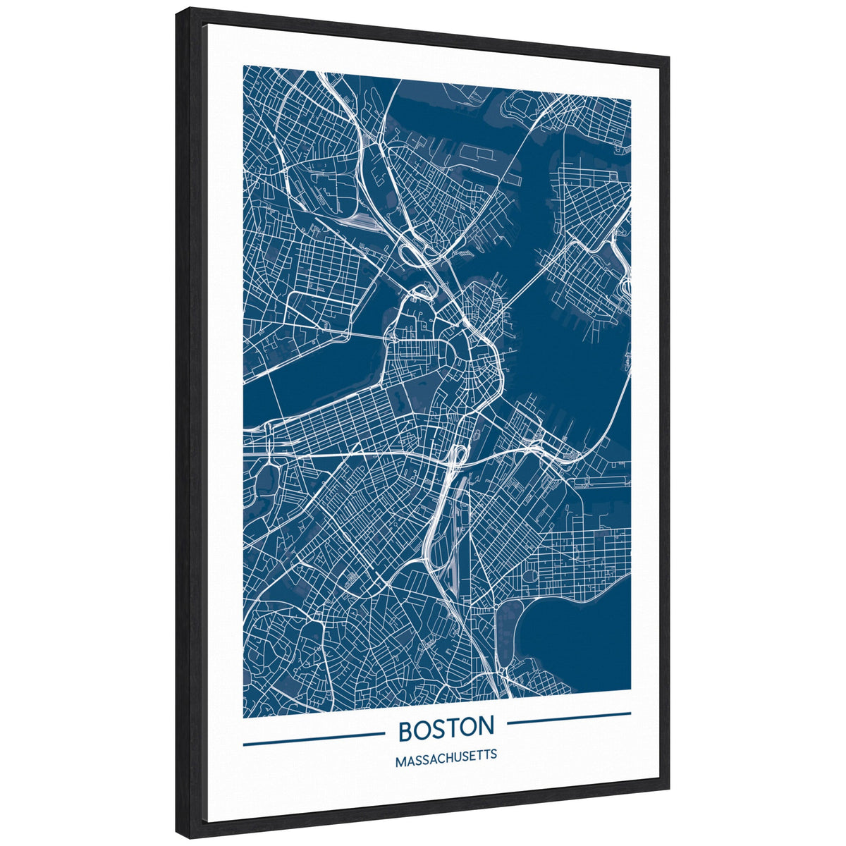 Sylvie Boston Map Regal Blue Framed Canvas by Jake Goossen