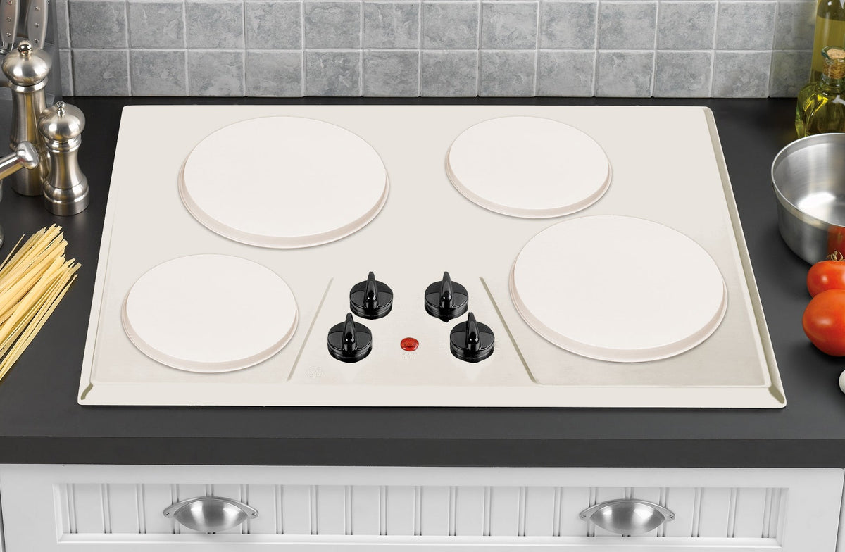 Reston Lloyd Calypso Basics 4-Piece Tin Burner Cover Set for Electric Stoves, Plain Almond