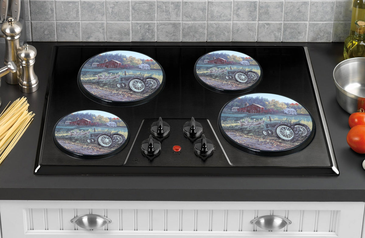 4-Piece Tin Burner Cover Set for Electric Stoves, Morning Run