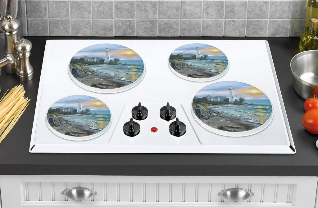 4-Piece Tin Burner Cover Set for Electric Stoves, A Perfect Day