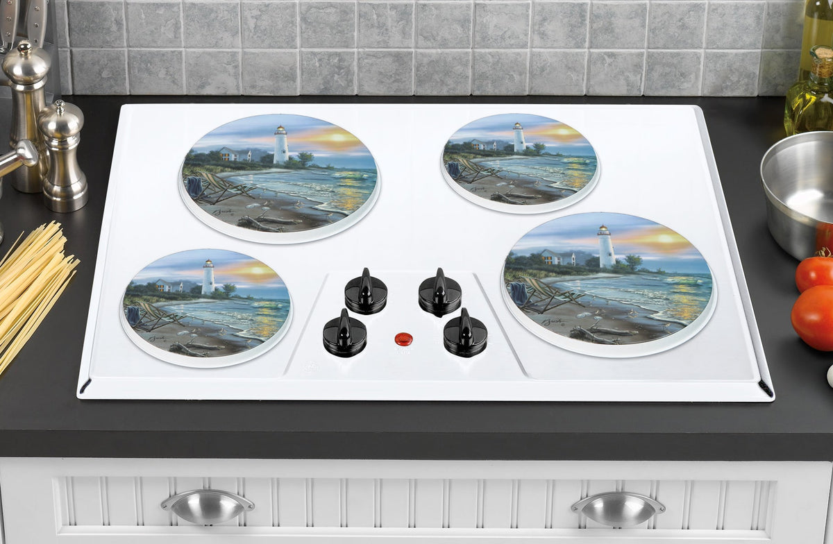 4-Piece Tin Burner Cover Set for Electric Stoves, A Perfect Day