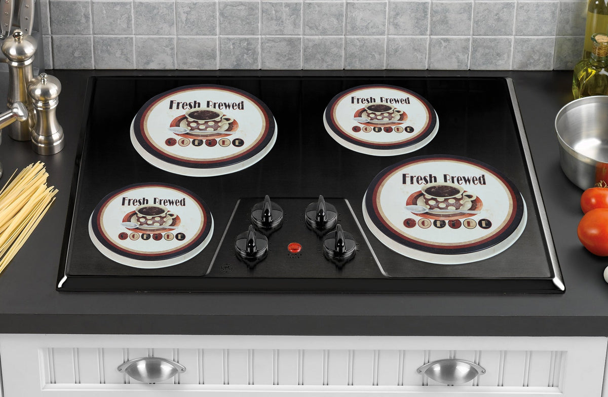 4-Piece Tin Burner Cover Set for Electric Stoves, Fresh Brewed