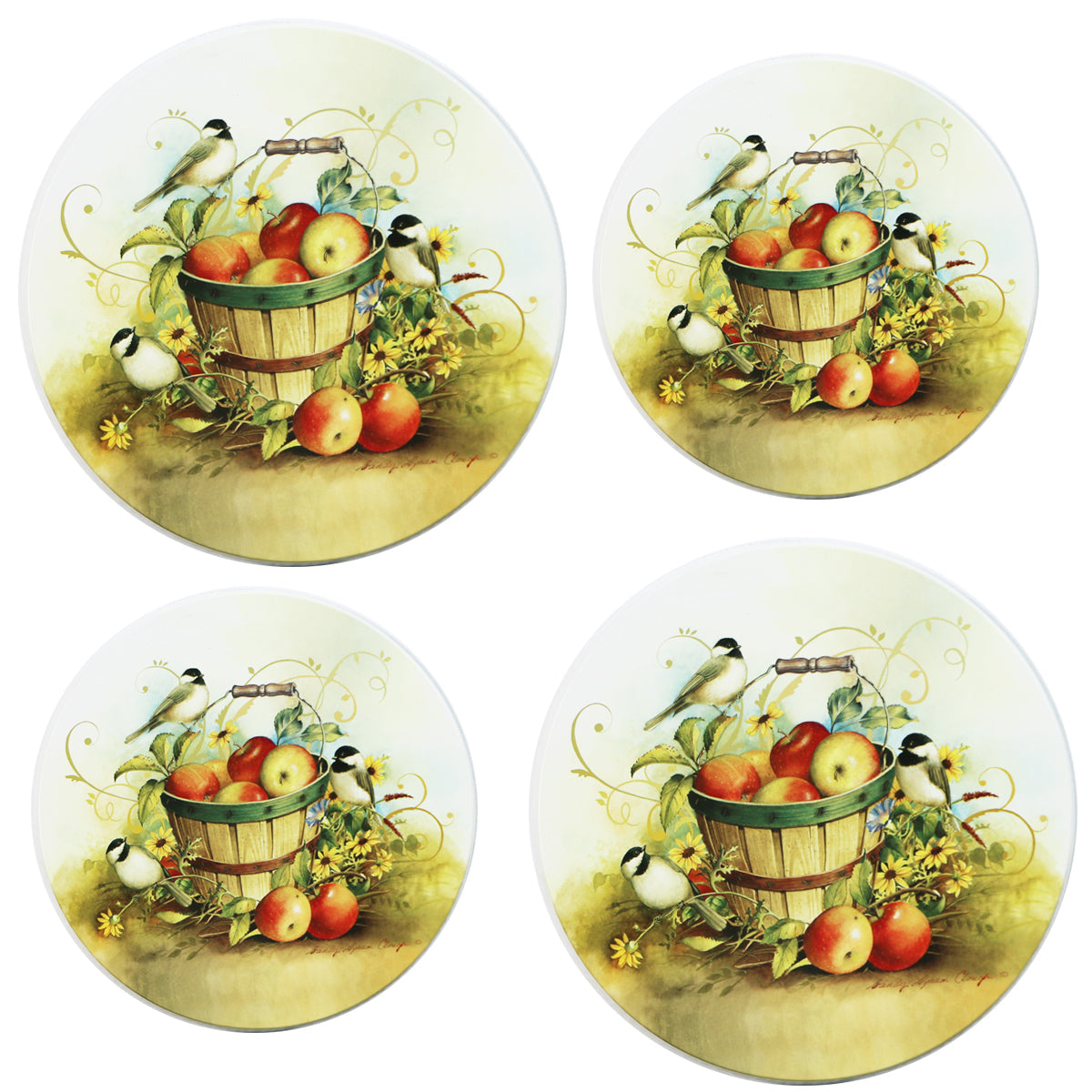 4-Piece Tin Burner Cover Set for Electric Stoves, Chickadees