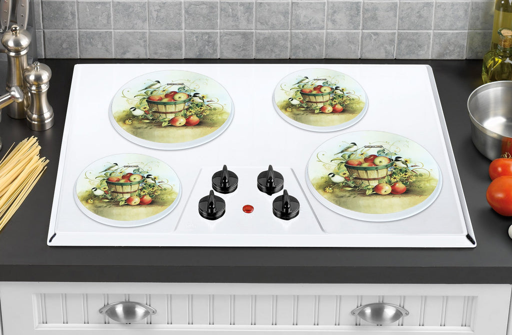 4-Piece Tin Burner Cover Set for Electric Stoves, Chickadees