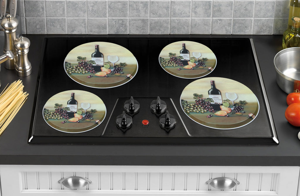 4-Piece Tin Burner Cover Set for Electric Stoves, Wine & Vine