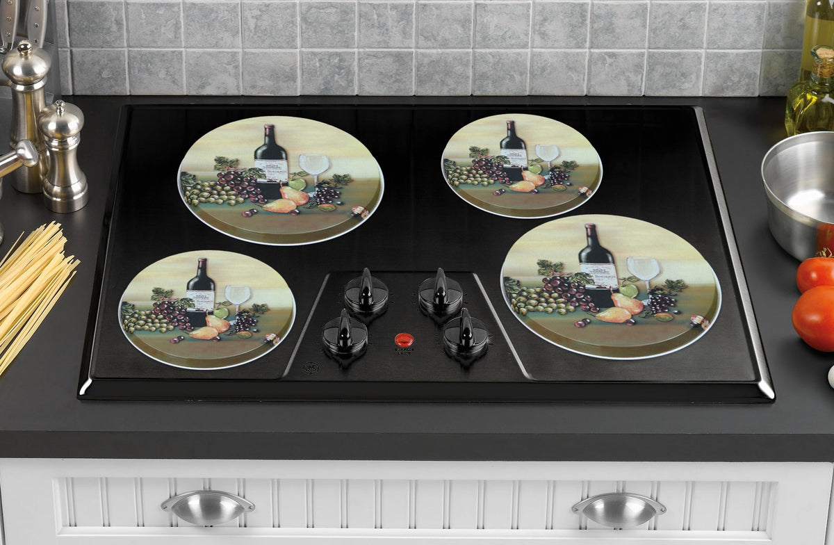 4-Piece Tin Burner Cover Set for Electric Stoves, Wine & Vine