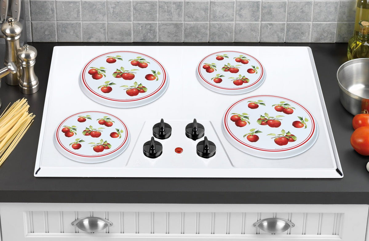 4-Piece Tin Burner Cover Set for Electric Stoves, Heirloom Apple