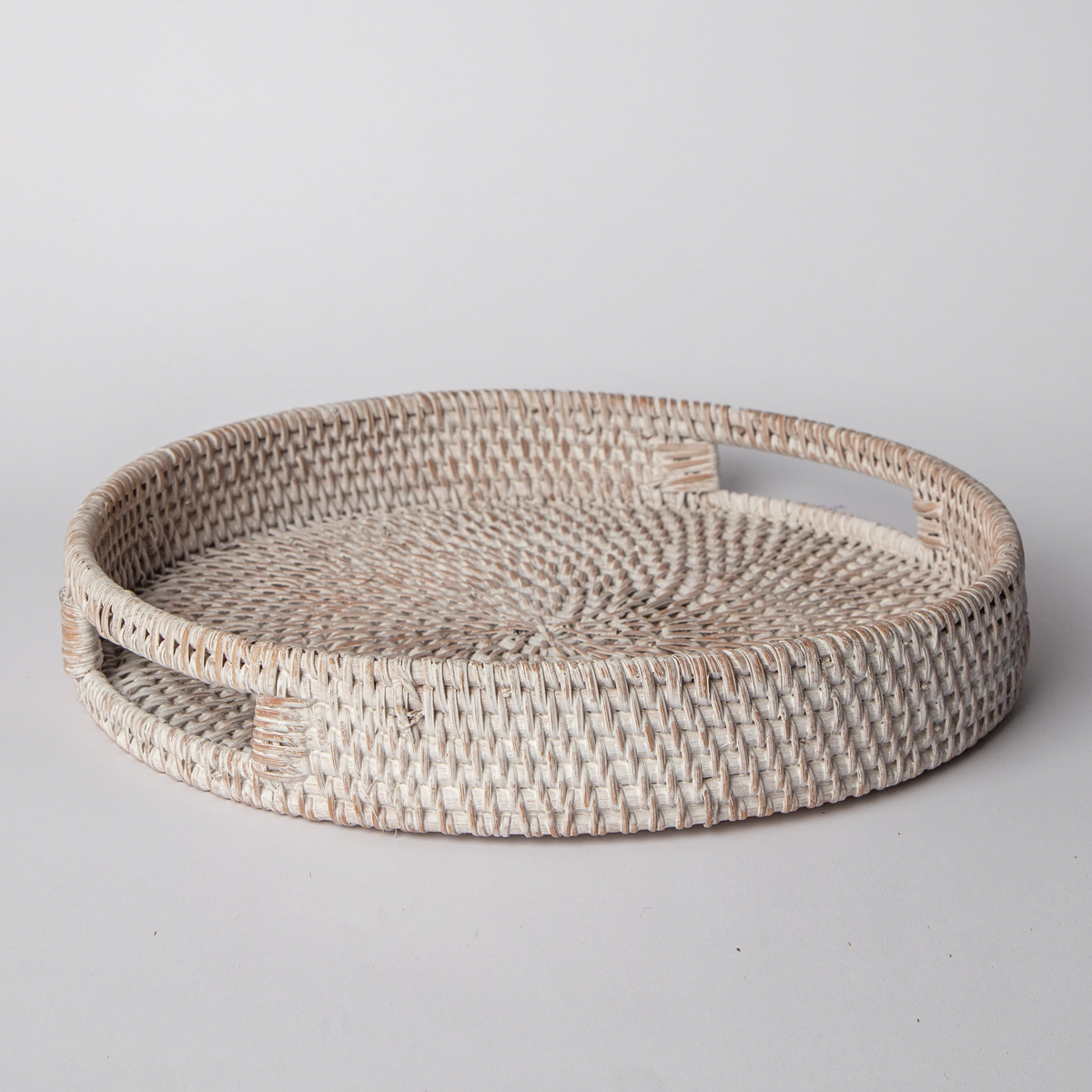 Round White Woven Rattan Tray