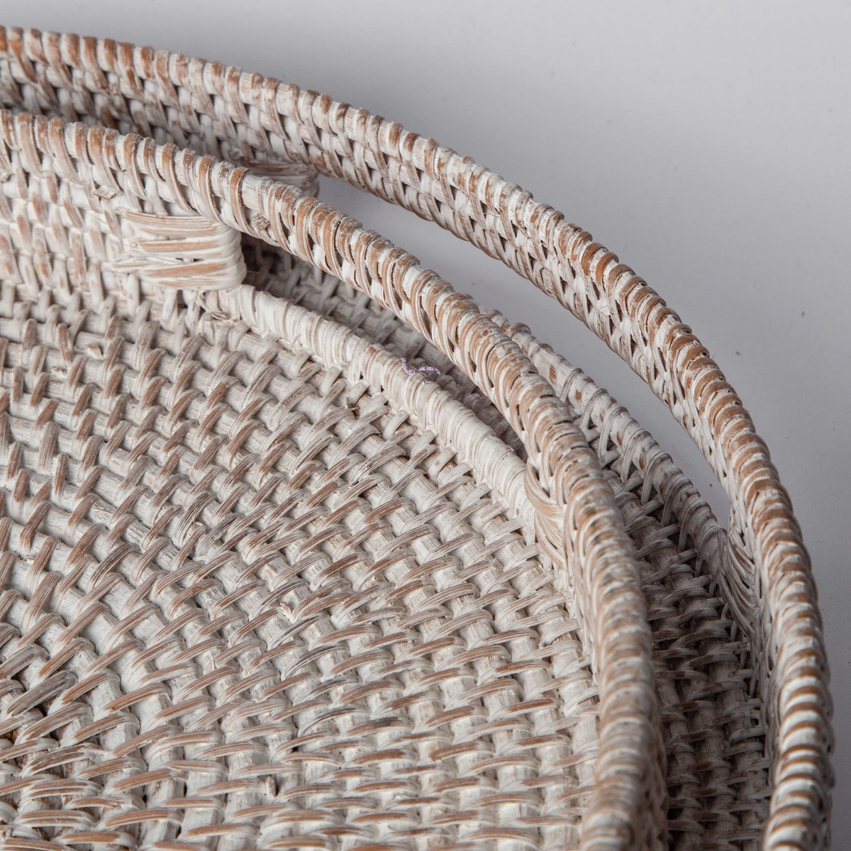 Round White Woven Rattan Tray