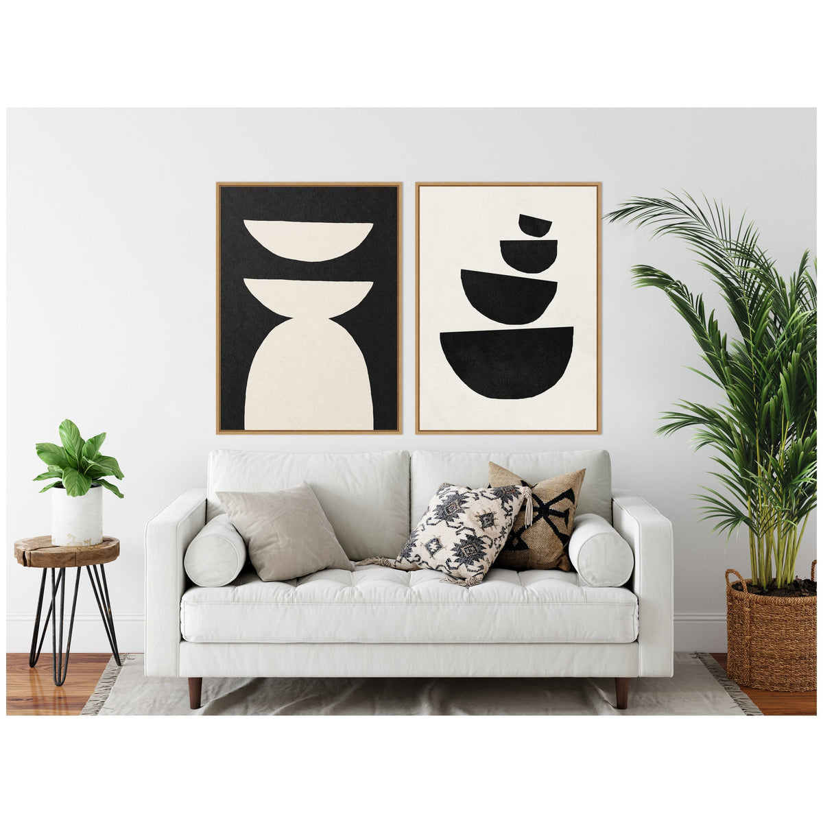 Sylvie White Geometric Abstract and Black Geometric Abstract Framed Canvas Art Set of 2 by July Art Prints