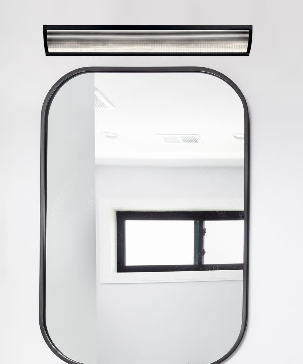 Kichler Roone 34"W 1-Light LED Bathroom Vanity Light Matte Black Finish, Clear Ribbed Shade