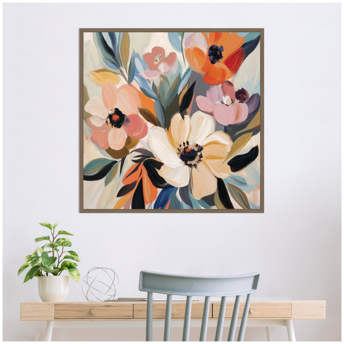 Sylvie Garden Bloom Abstract Bouquet I Framed Canvas by The Creative Bunch Studio