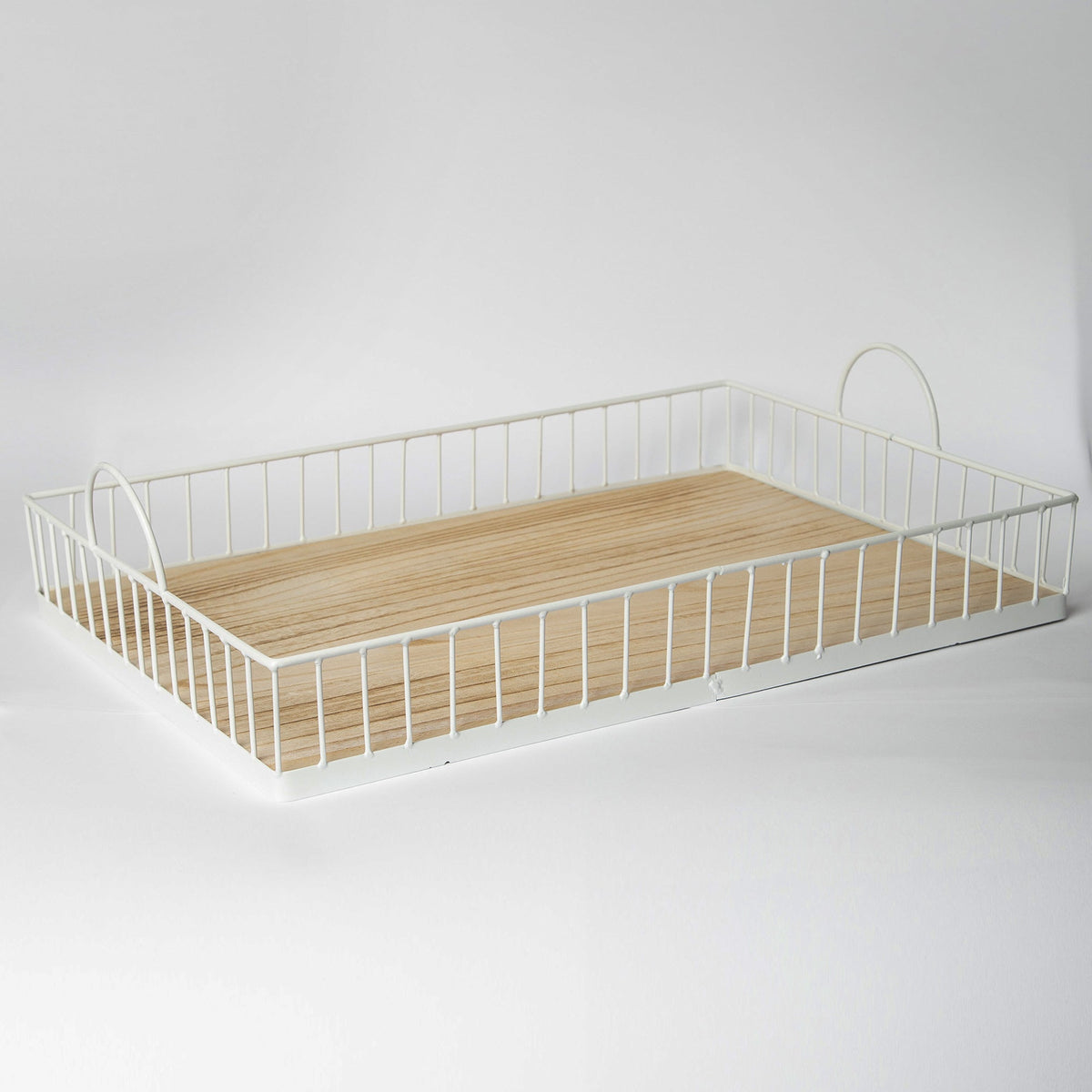 Rectangular Metal and Wood Decorative Tray - Rustic White