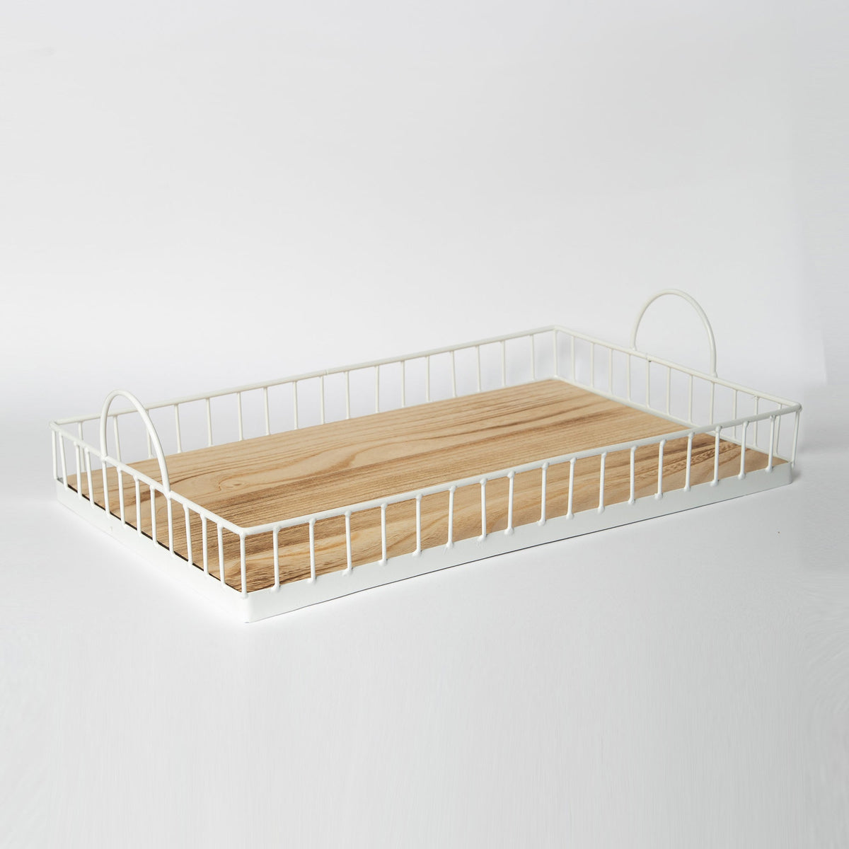 Rectangular Metal and Wood Decorative Tray - Rustic White