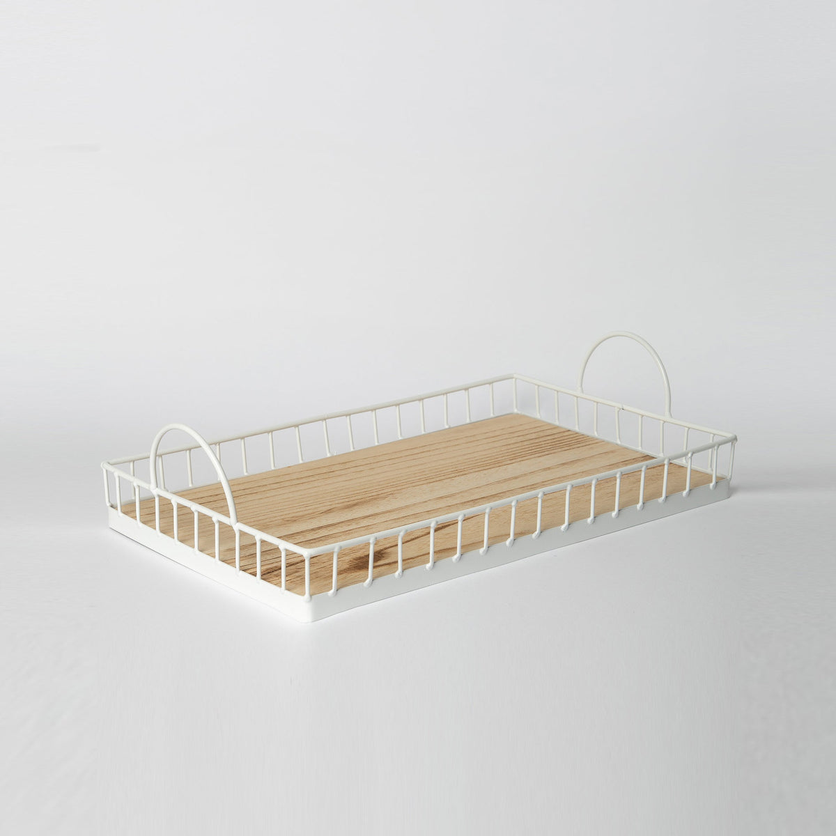 Rectangular Metal and Wood Decorative Tray - Rustic White