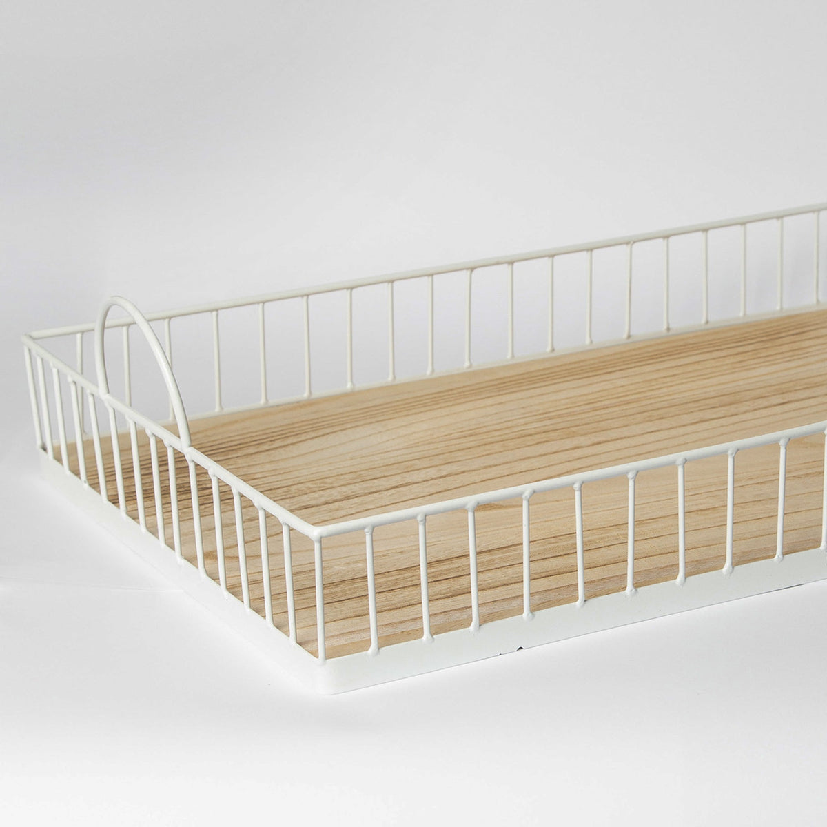 Rectangular Metal and Wood Decorative Tray - Rustic White