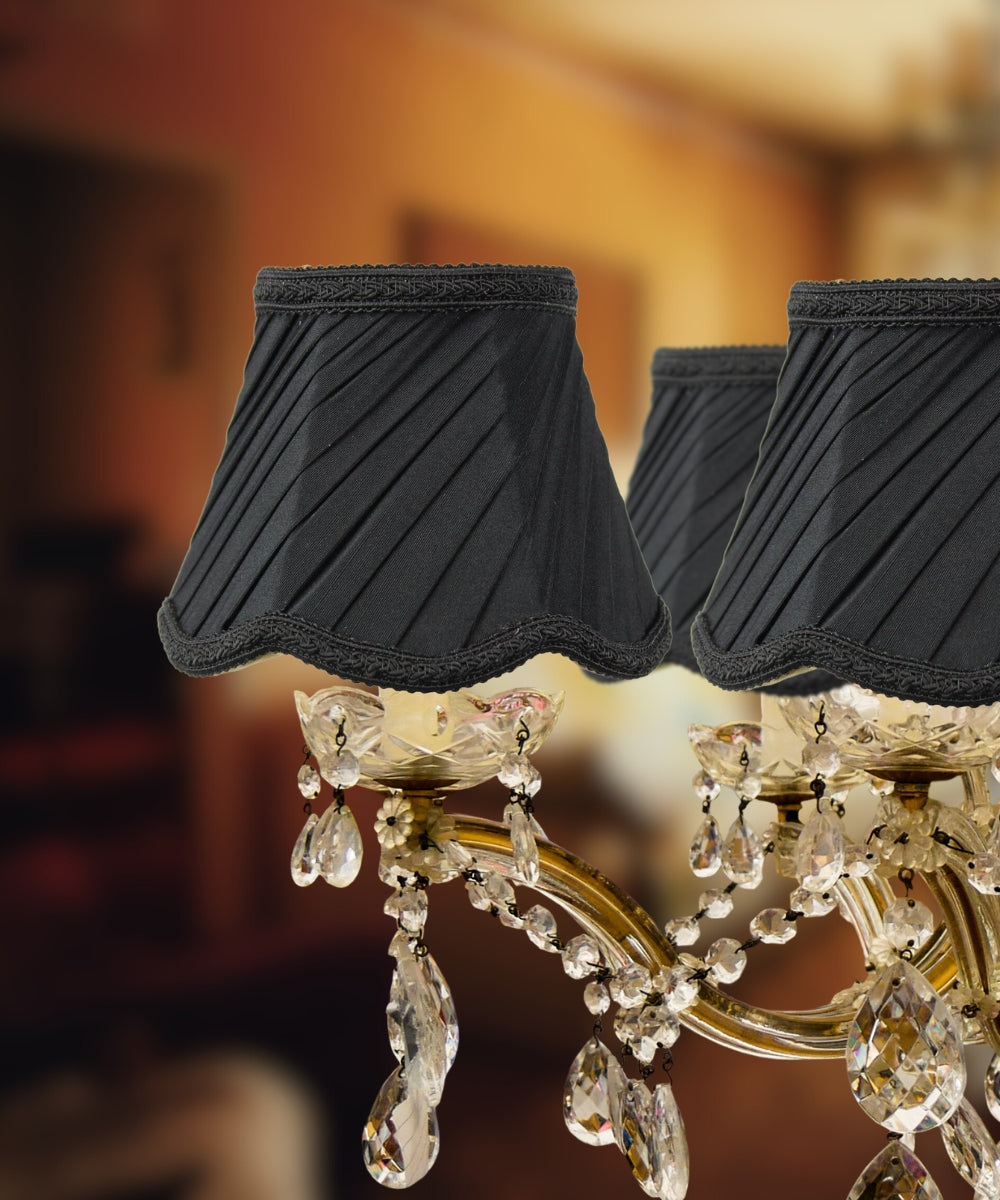 Home Concept Set of 6 Black Parchment Gold-Lined Chandelier Candle Clip Lamp Shade - 6"W x 5"H