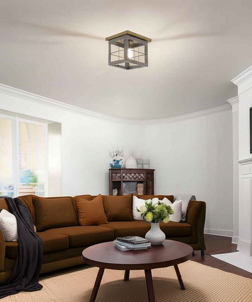 Progress Lighting Hedgerow 1-Light 11"w Flush Mount Ceiling Light Fixture Aged Oak Farmhouse Indoor