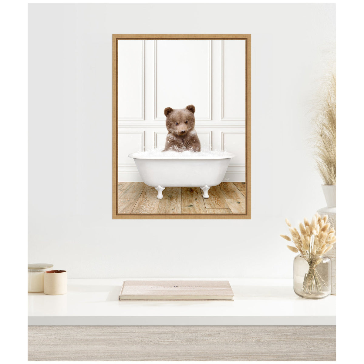 Sylvie Bear Cub in Traditional Vintage Bathtub Framed Canvas by Amy Peterson