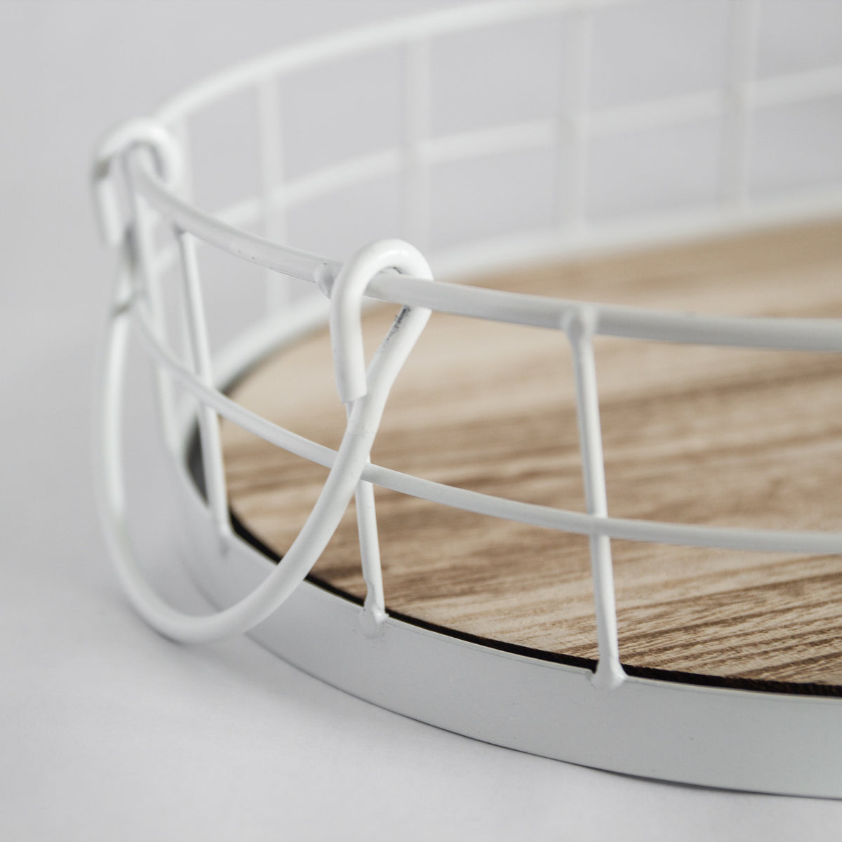 Oval Metal and Wood Decorative Tray - Rustic White