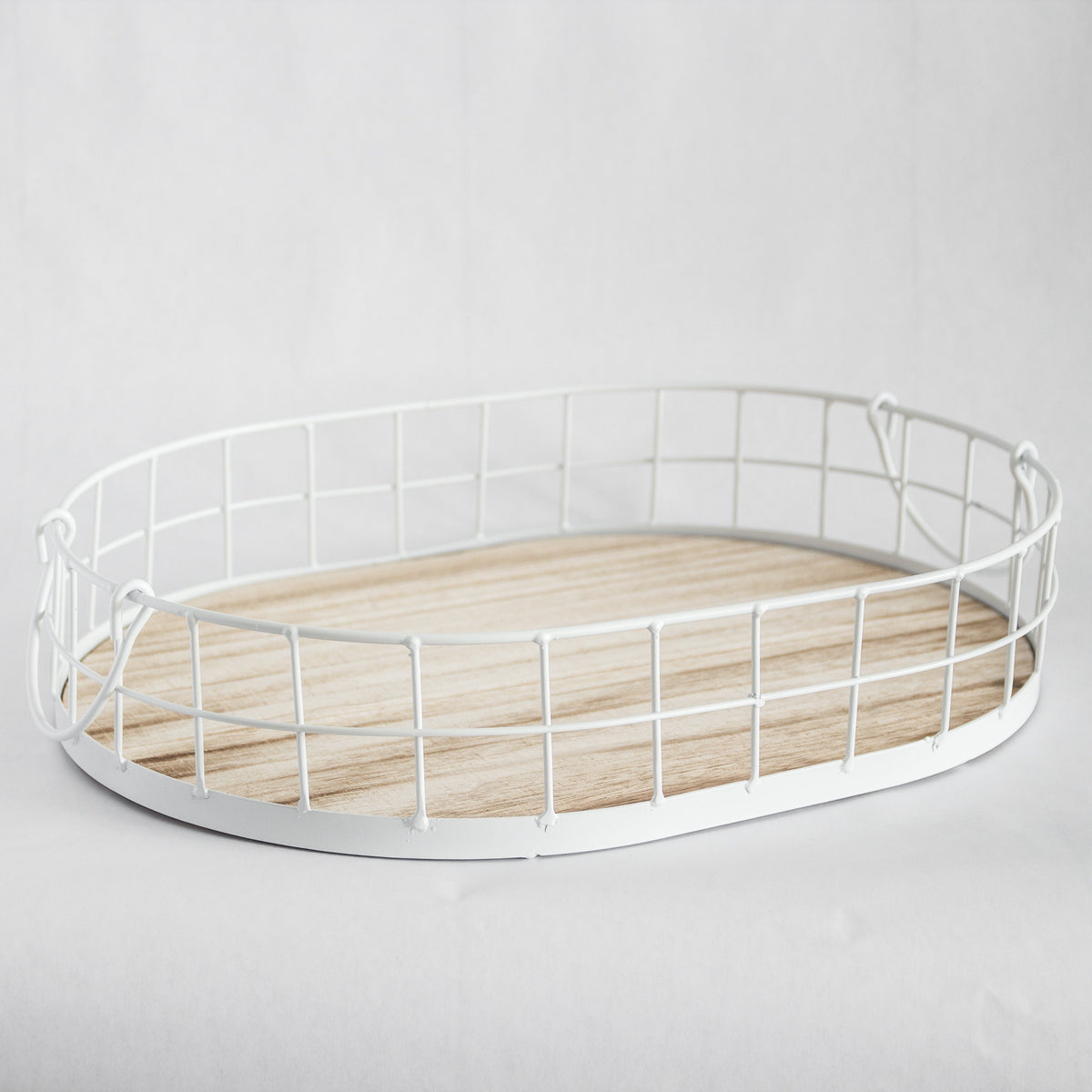 Oval Metal and Wood Decorative Tray - Rustic White