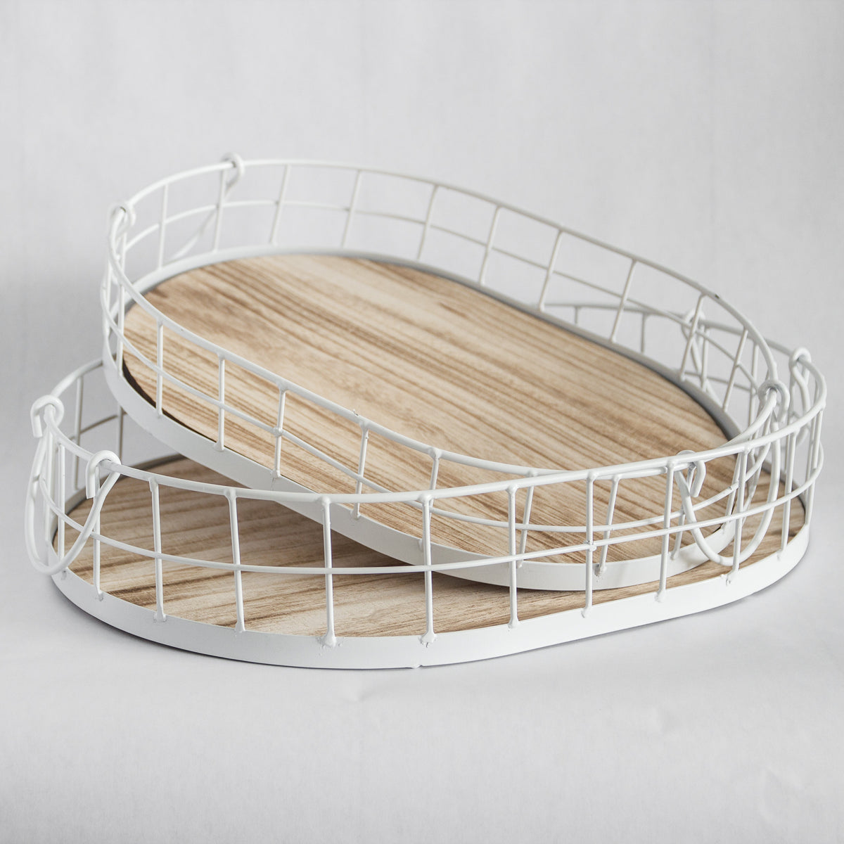 Oval Metal and Wood Decorative Tray - Rustic White