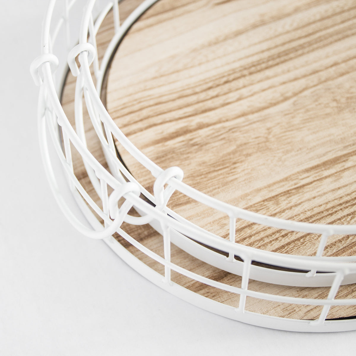 Oval Metal and Wood Decorative Tray - Rustic White