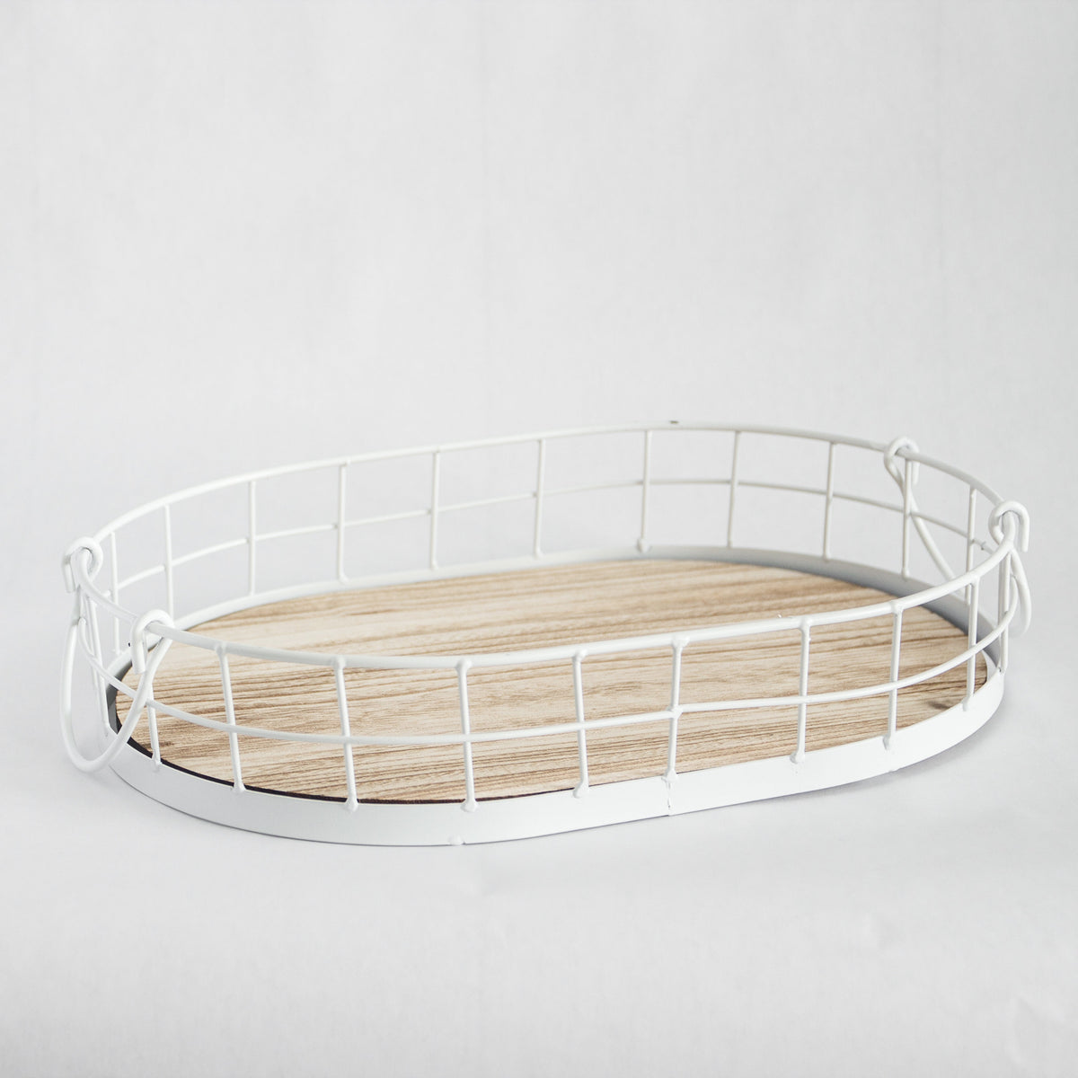 Oval Metal and Wood Decorative Tray - Rustic White