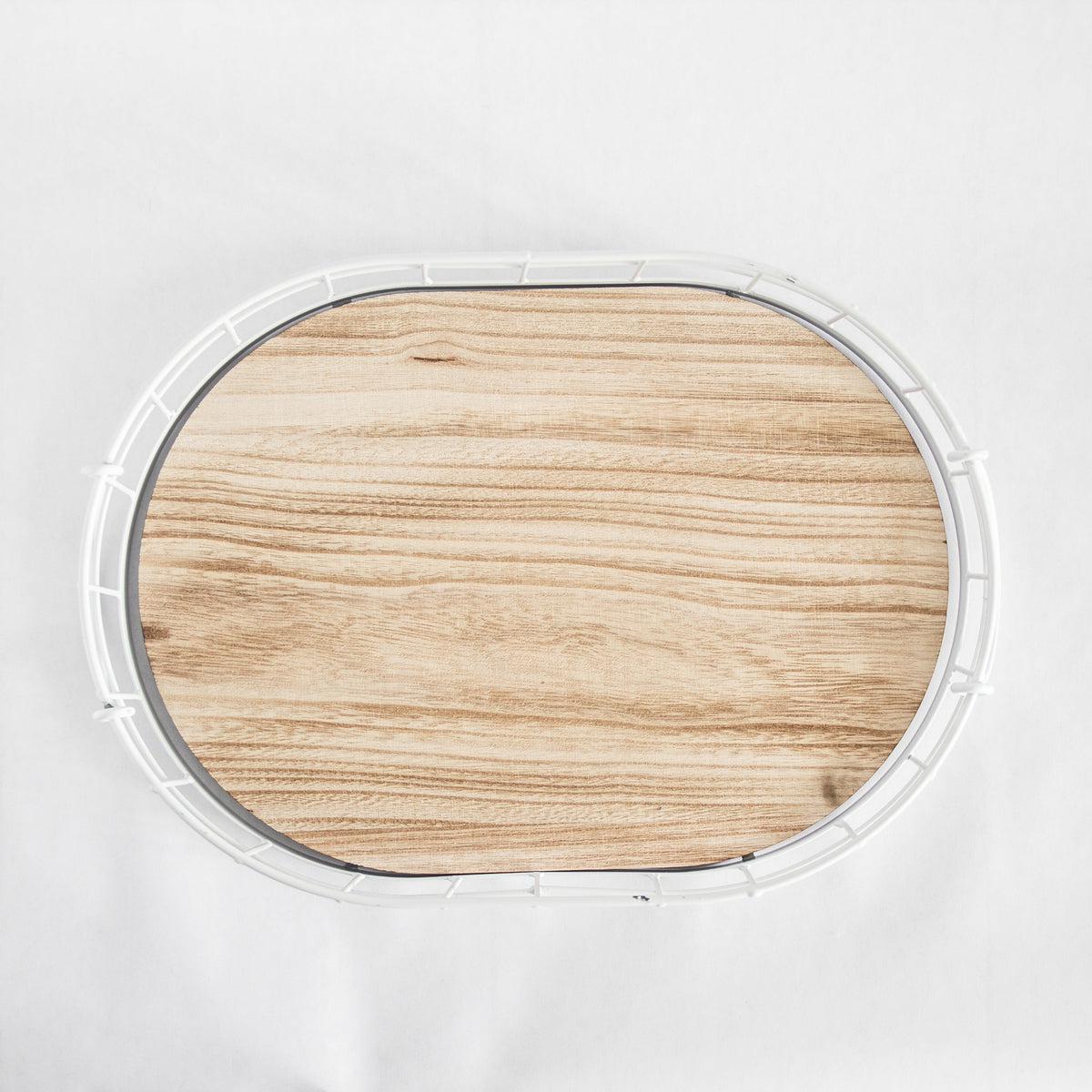 Oval Metal and Wood Decorative Tray - Rustic White