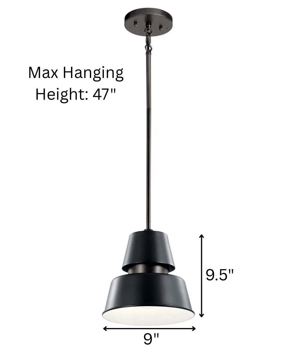 Kichler Lozano 9"W 1-Light Black Finish Metal Cone Shade Indoor/Outdoor Pendant Light