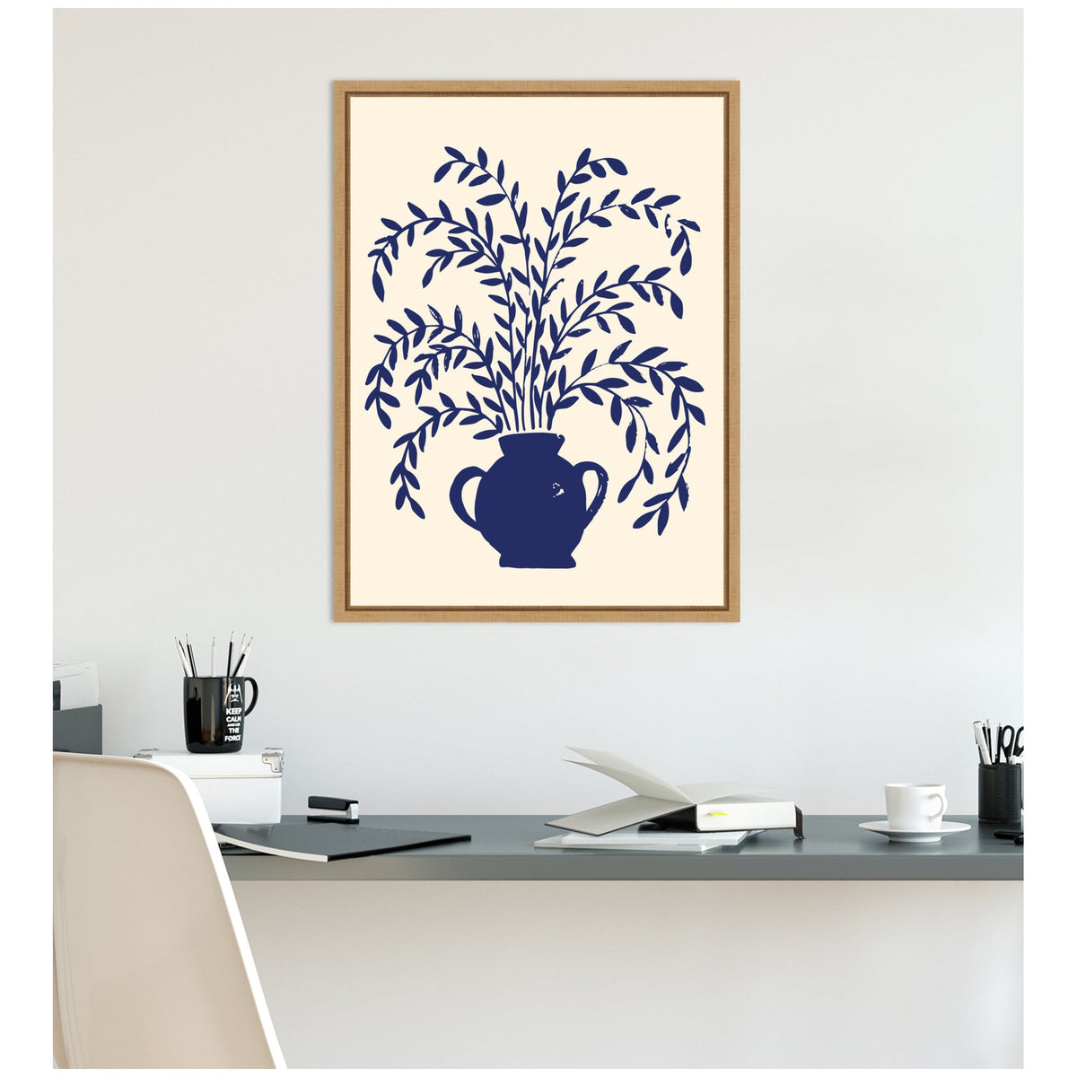 Blue Botanical Vase Aurelia 009 by Vicky Yorke Framed Canvas Wall Art Print