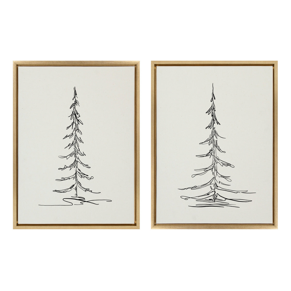 Sylvie Minimalist Evergreen Trees Sketch Framed Canvas Art Set by The Creative Bunch Studio